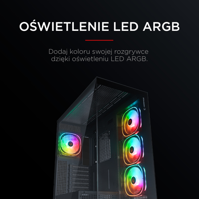Rampage Hydra V1 Obudowa PC 4x wentylator USB C/USB A... | PartsPC.pl