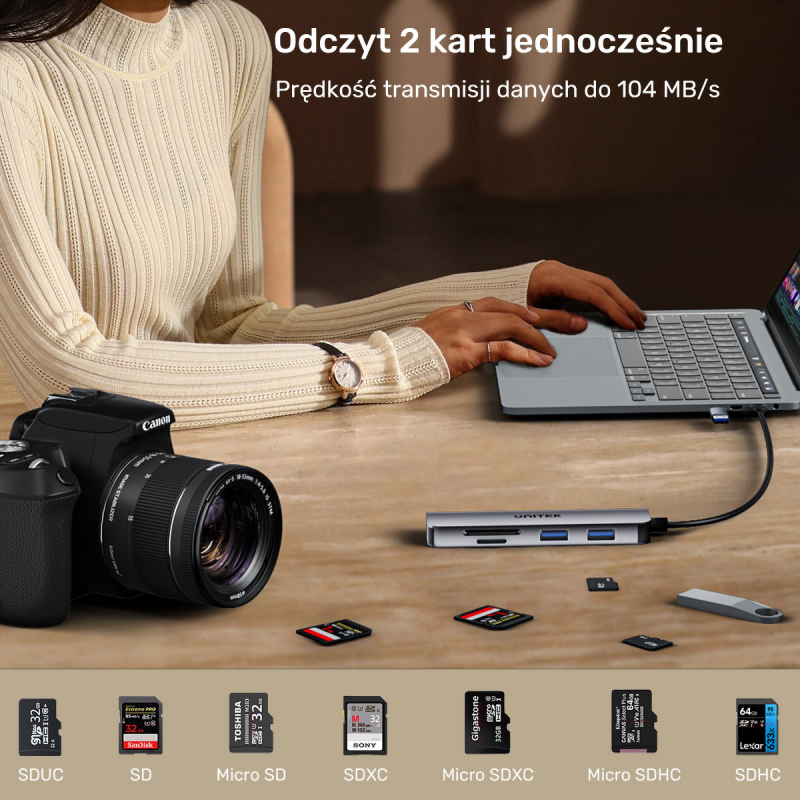 Unitek Hub 5w1 USB-A/C 5 Gbps z czytnikiem kart SD i... | PartsPC.pl