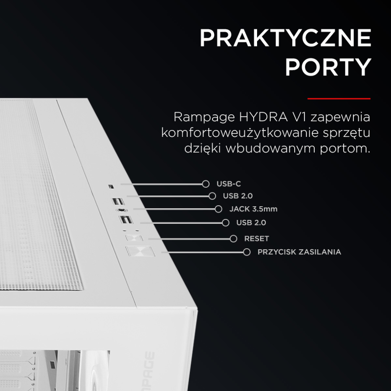 Rampage Hydra V1 Obudowa PC 4x wentylator USB C/USB A... | PartsPC.pl