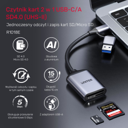 Unitek Czytnik kart pamięci SD4.0 /Micro SD4.0, 2w1 | PartsPC.pl
