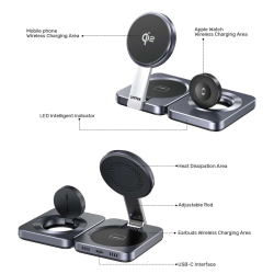 Unitek Stacja ładująca składana 3w1, Qi2, 15W, szara | PartsPC.pl