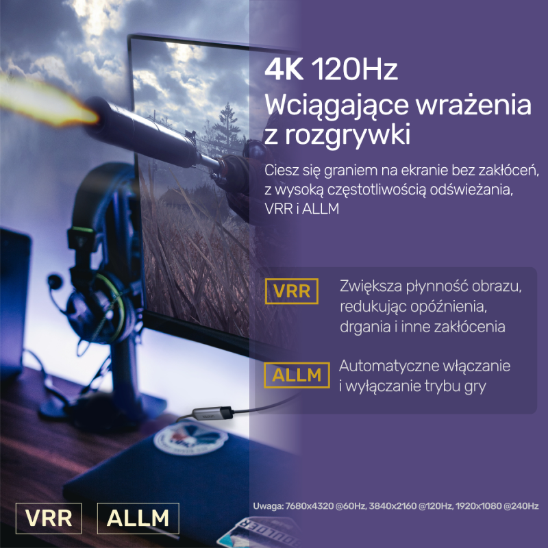 Unitek Adapter USB-C na HDMI 2.1 (8K 60Hz) szary 15cm | PartsPC.pl