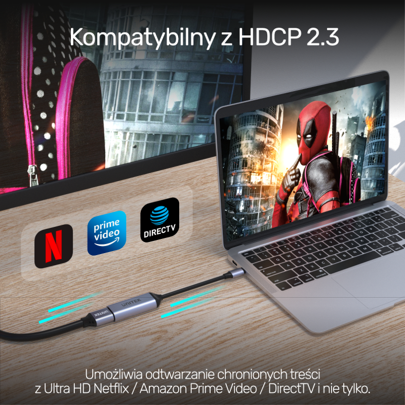 Unitek Adapter USB-C na HDMI 2.1 (8K 60Hz) szary 15cm | PartsPC.pl