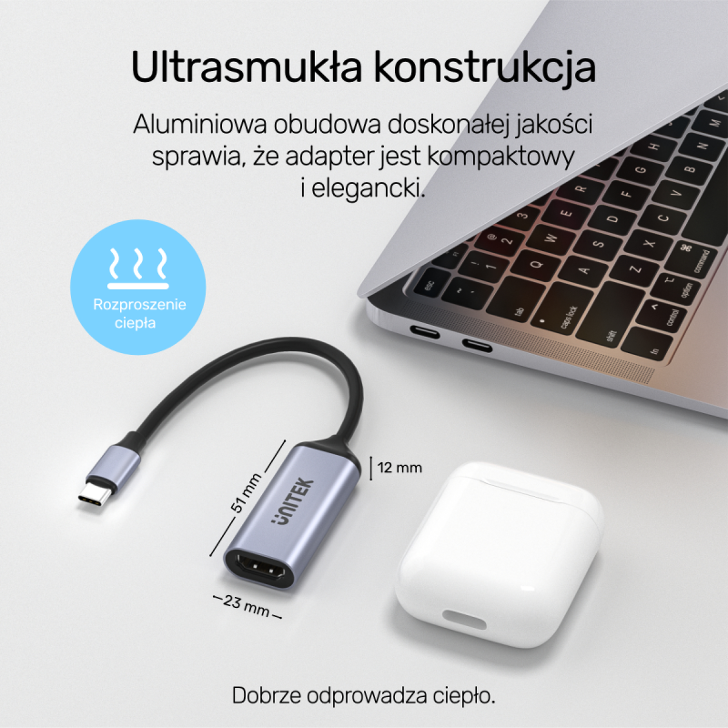 Unitek Adapter USB-C na HDMI 2.1 (8K 60Hz) szary 15cm | PartsPC.pl