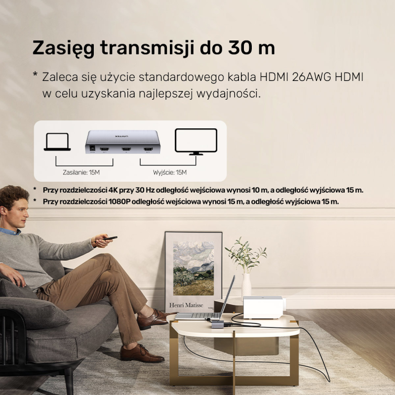 Unitek Rozgałęźnik sygnału HDMI 1 IN-2 OUT 4K | PartsPC.pl