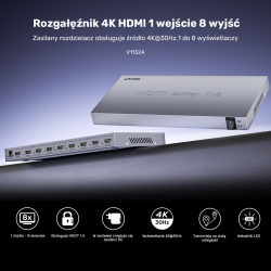 Unitek Rozgałęźnik sygnału HDMI 1 IN-8 OUT 4K | PartsPC.pl