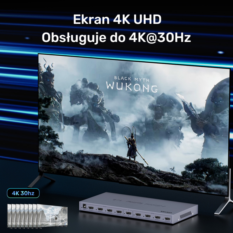 Unitek Rozgałęźnik sygnału HDMI 1 IN-8 OUT 4K | PartsPC.pl