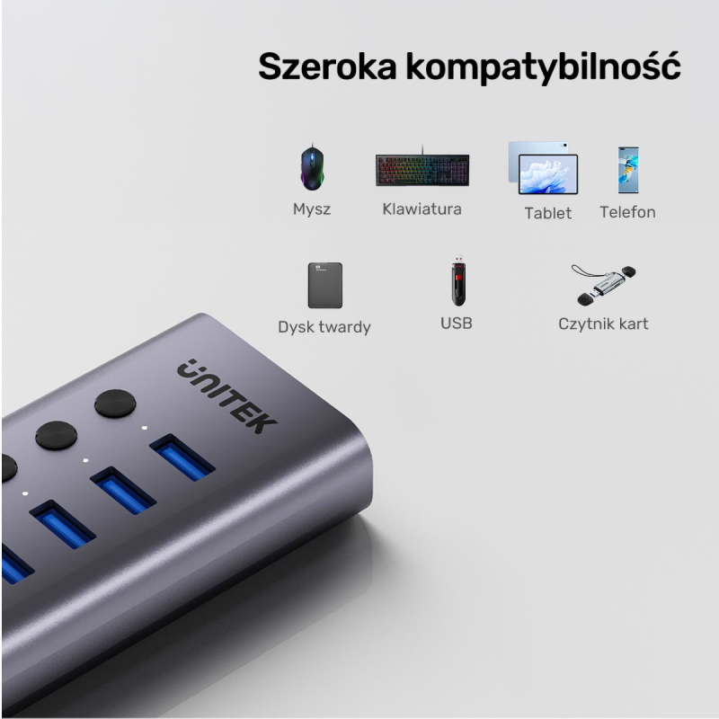 Unitek Hub USB A 3.0 7w1, 5Gbps z przełącznikami portów | PartsPC.pl