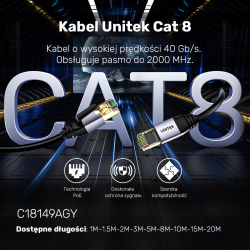 Unitek kabel Ethernet RJ-45 LAN, patchcord cat.8... | PartsPC.pl