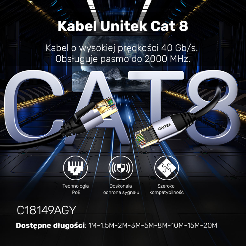 Unitek kabel Ethernet RJ-45 LAN, patchcord cat.8... | PartsPC.pl