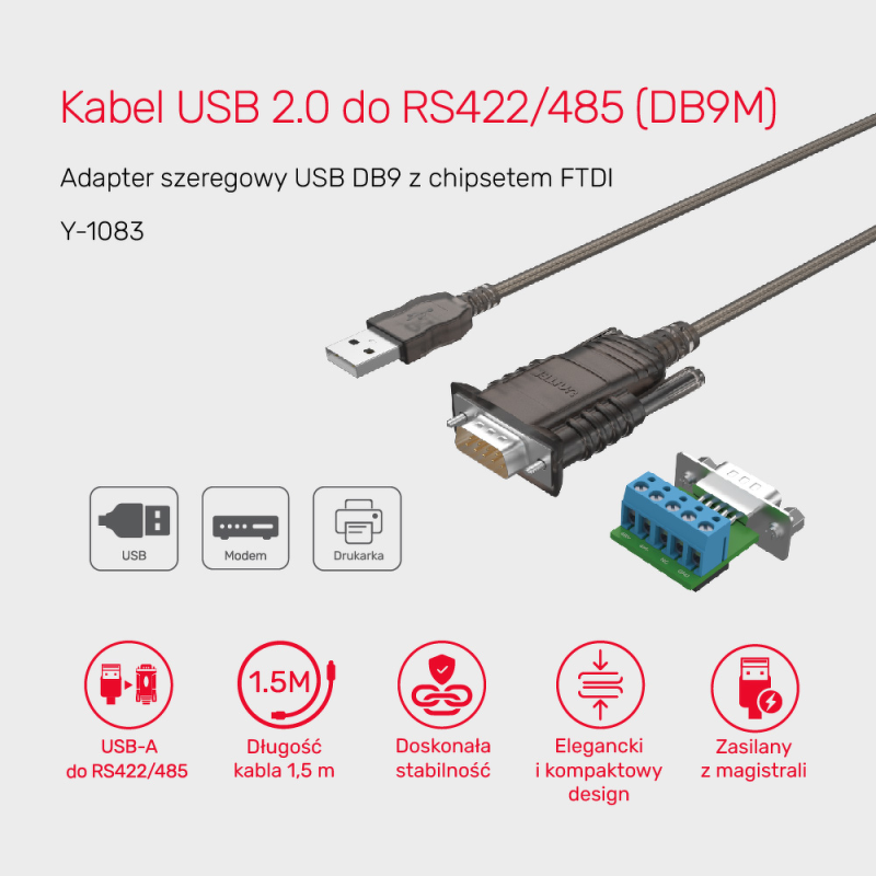 Unitek Konwerter/Adapter USB 2.0 do RS422/RS485 (DB9M) z... | PartsPC.pl