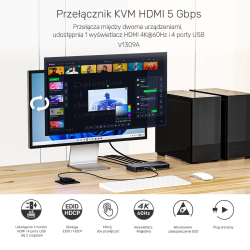 Unitek Przełącznik KVM 4K@60Hz USB 3.0 HDMI | PartsPC.pl