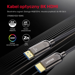 Unitek Kabel optyczny HDMI 2.1 AOC 8K 120Hz 3m | PartsPC.pl