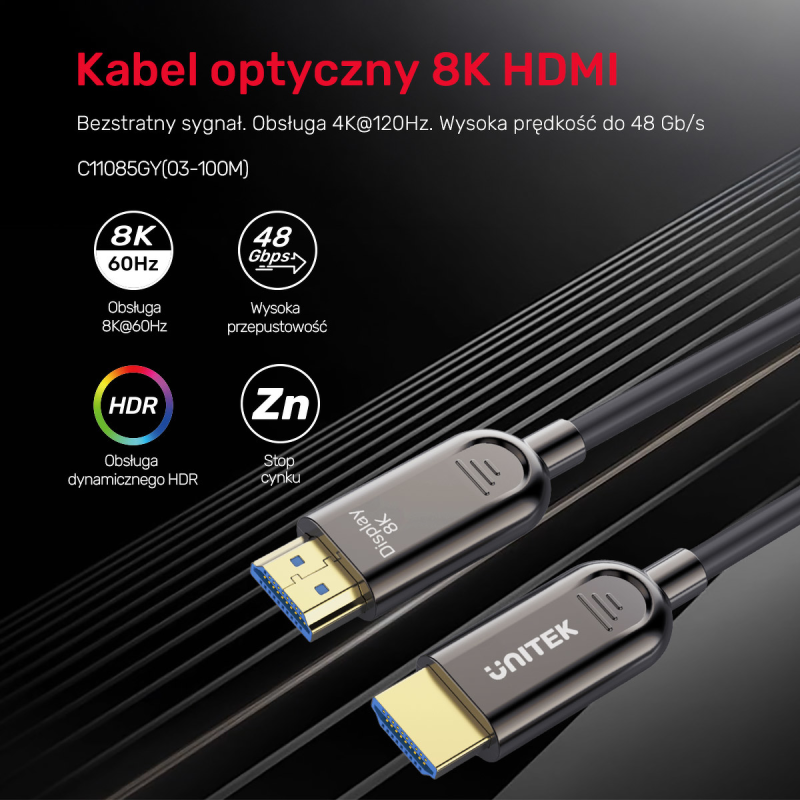 Unitek Kabel optyczny HDMI 2.1 AOC 8K 120Hz 3m | PartsPC.pl