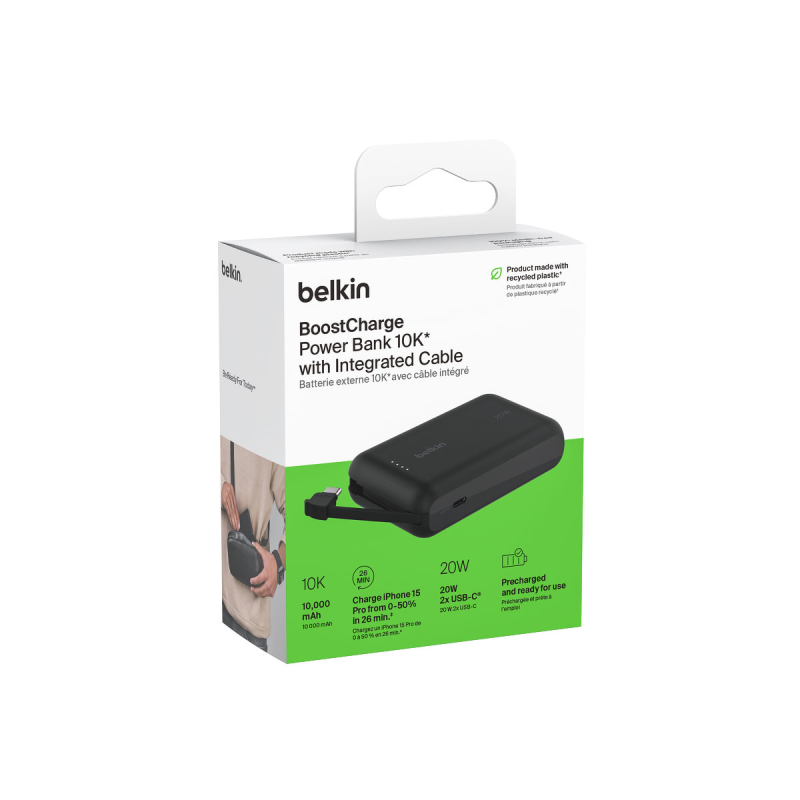 Belkin Powerbank 10 000 mAh, 20W, wbudowany kabel USB-C... | PartsPC.pl