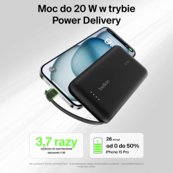 Belkin Powerbank 10 000 mAh, 20W, wbudowany kabel USB-C... | PartsPC.pl