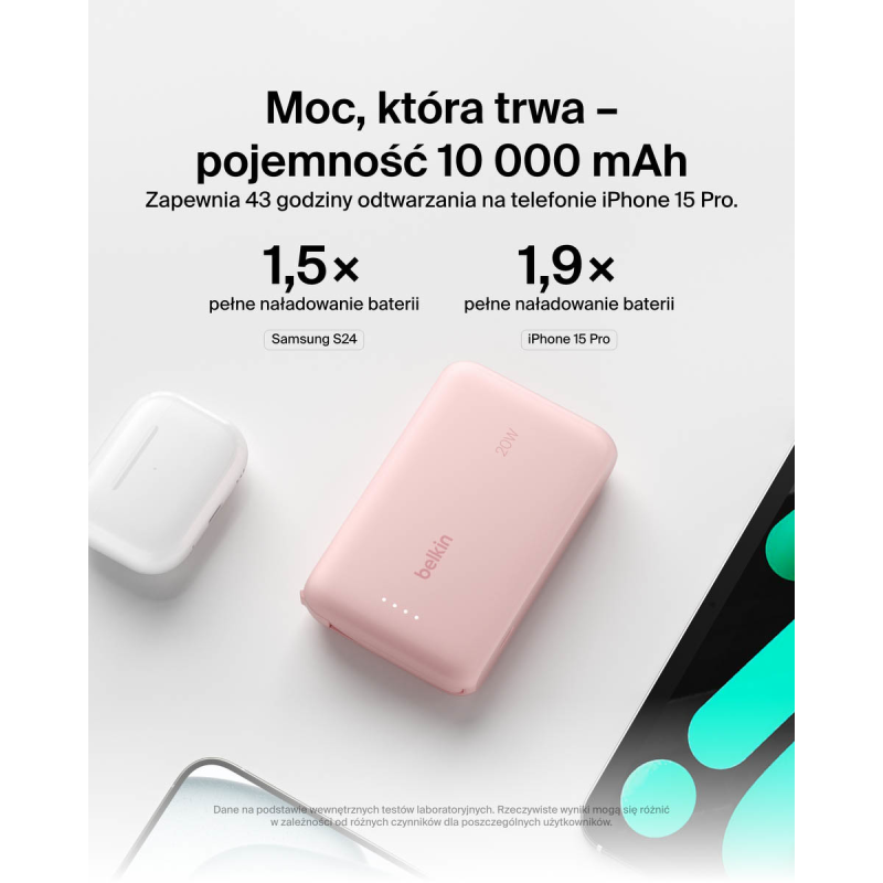 Belkin Powerbank 10 000 mAh, 20W, wbudowany kabel USB-C... | PartsPC.pl