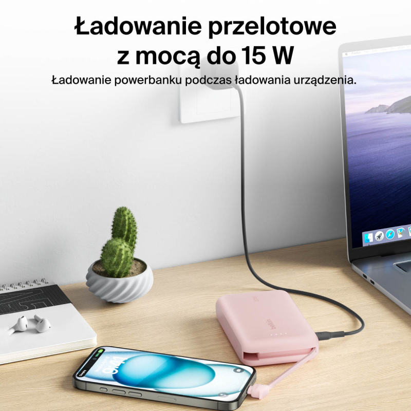 Belkin Powerbank 10 000 mAh, 20W, wbudowany kabel USB-C... | PartsPC.pl