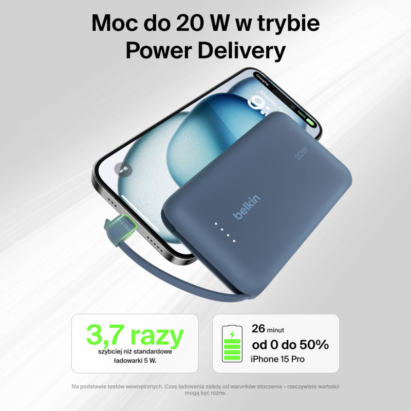 Belkin Powerbank 10 000 mAh, 20W, wbudowany kabel USB-C... | PartsPC.pl