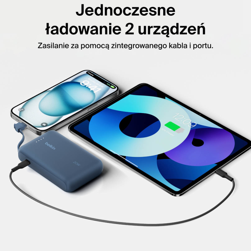 Belkin Powerbank 10 000 mAh, 20W, wbudowany kabel USB-C... | PartsPC.pl