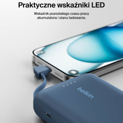 Belkin Powerbank 10 000 mAh, 20W, wbudowany kabel USB-C... | PartsPC.pl