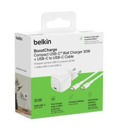 Belkin Ładowarka USB-C PD 30W, mała, biała + kabel USB-C | PartsPC.pl