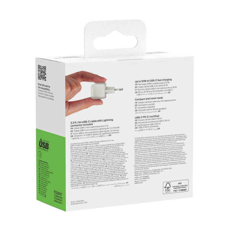 Belkin Ładowarka USB-C PD 30W, mała, biała + kabel... | PartsPC.pl