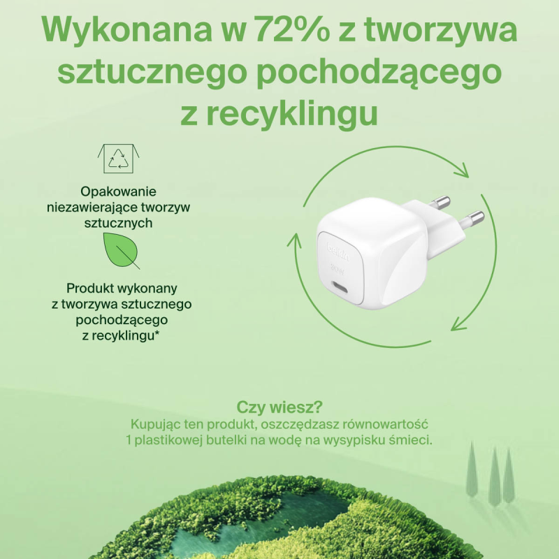 Belkin Ładowarka USB-C PD 30W, mała, biała + kabel... | PartsPC.pl