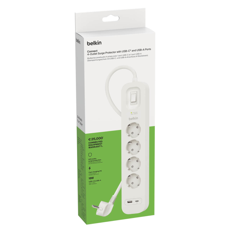 Belkin Listwa zasilająca przeciwprzepięciowa 525J, 4... | PartsPC.pl