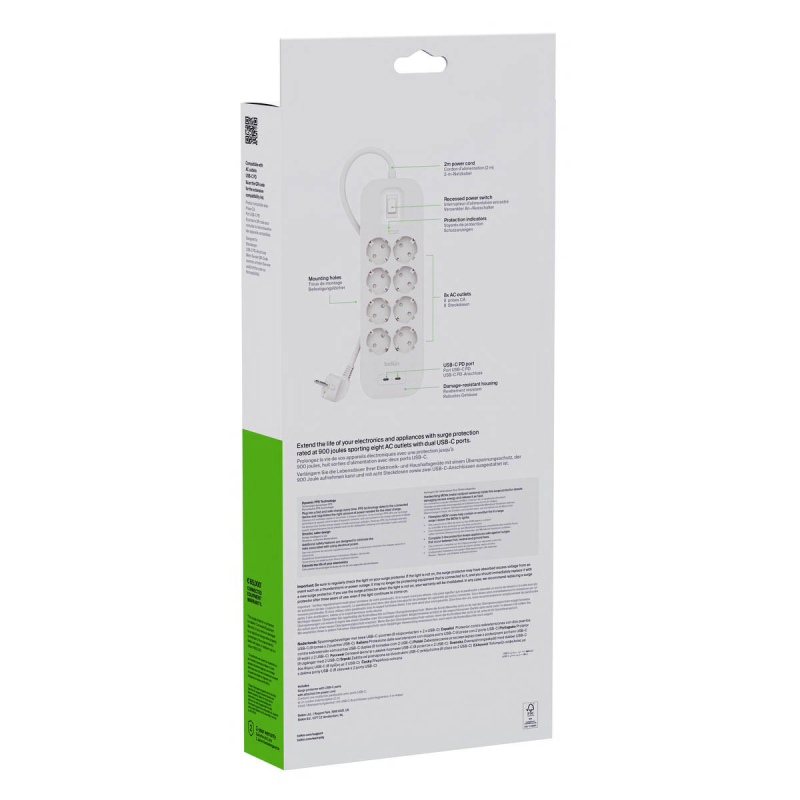 Belkin Listwa zasilająca przeciwprzepięciowa 900J, 8... | PartsPC.pl