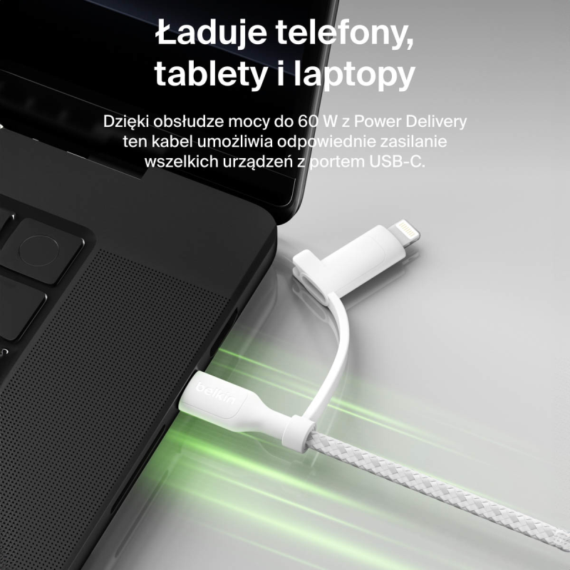 Belkin Kabel 2 w 1 ze złączami USB-C i Lightning, 60W... | PartsPC.pl