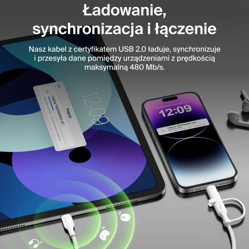 Belkin Kabel 2 w 1 ze złączami USB-C i Lightning, 60W... | PartsPC.pl