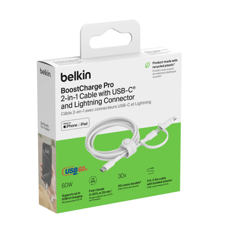 Belkin Kabel 2 w 1 ze złączami USB-C i Lightning, 60W... | PartsPC.pl