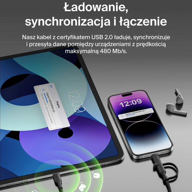 Belkin Kabel 2 w 1 ze złączami USB-C i Lightning, 60W... | PartsPC.pl
