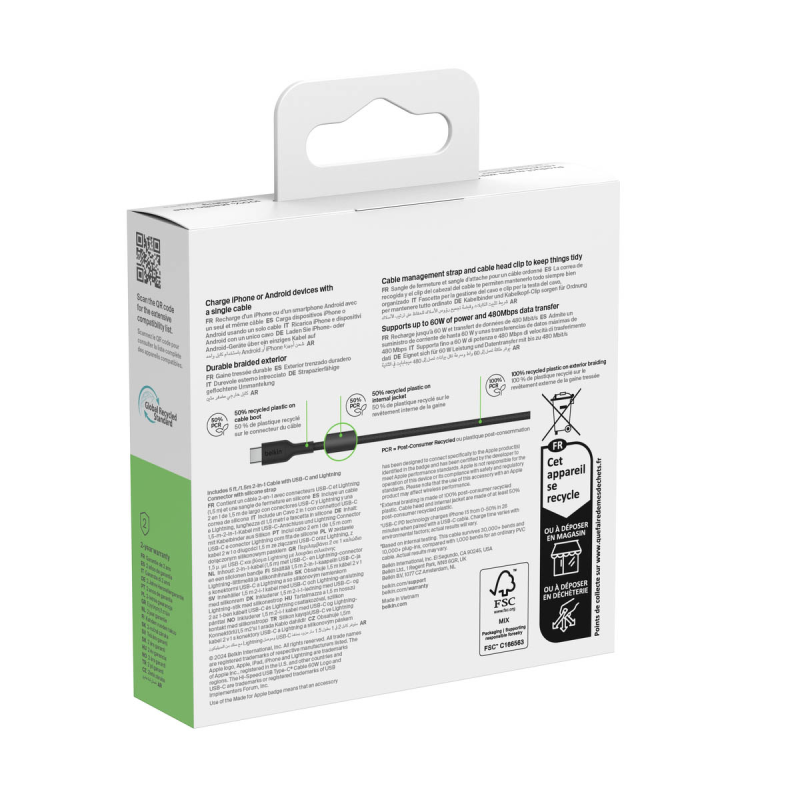 Belkin Kabel 2 w 1 ze złączami USB-C i Lightning, 60W... | PartsPC.pl