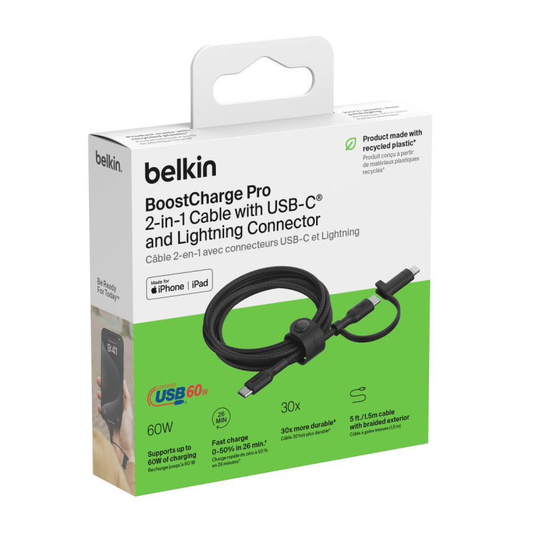 Belkin Kabel 2 w 1 ze złączami USB-C i Lightning, 60W... | PartsPC.pl