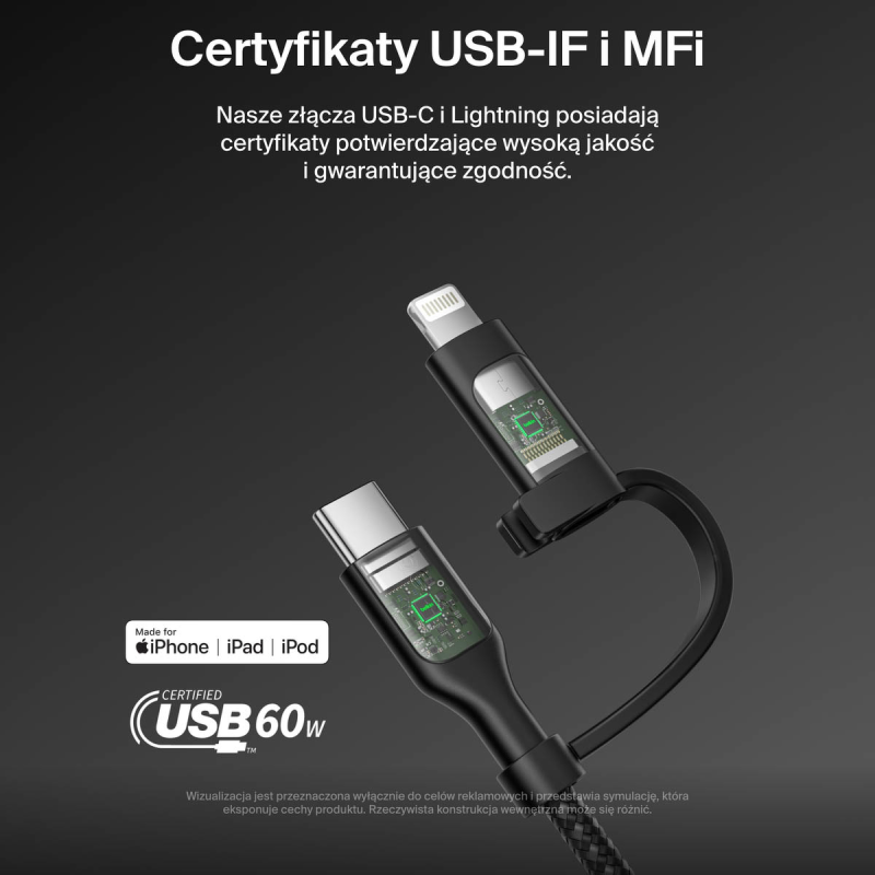 Belkin Kabel 2 w 1 ze złączami USB-C i Lightning, 60W... | PartsPC.pl