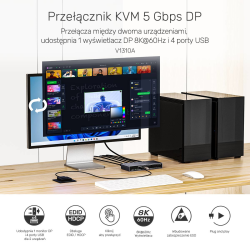 Unitek Przełącznik KVM 8K@60Hz USB 3.0 5Gbps DP | PartsPC.pl
