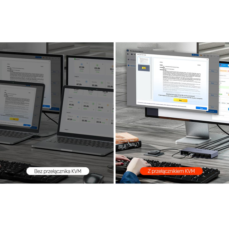 Unitek Przełącznik KVM 8K@60Hz USB 3.0 5Gbps DP | PartsPC.pl