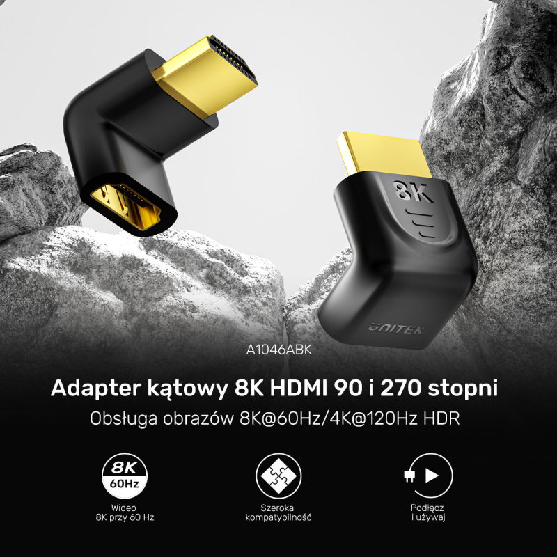 Unitek Adapter kątowy 8K HDMI 90 i 270 stopni | PartsPC.pl
