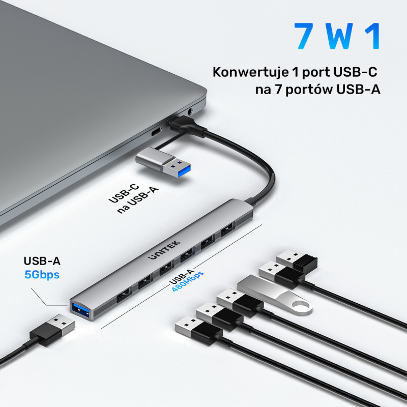 Unitek Hub USB-A/C 7w1 USB A z adapterem USB A 5 Gbps | PartsPC.pl