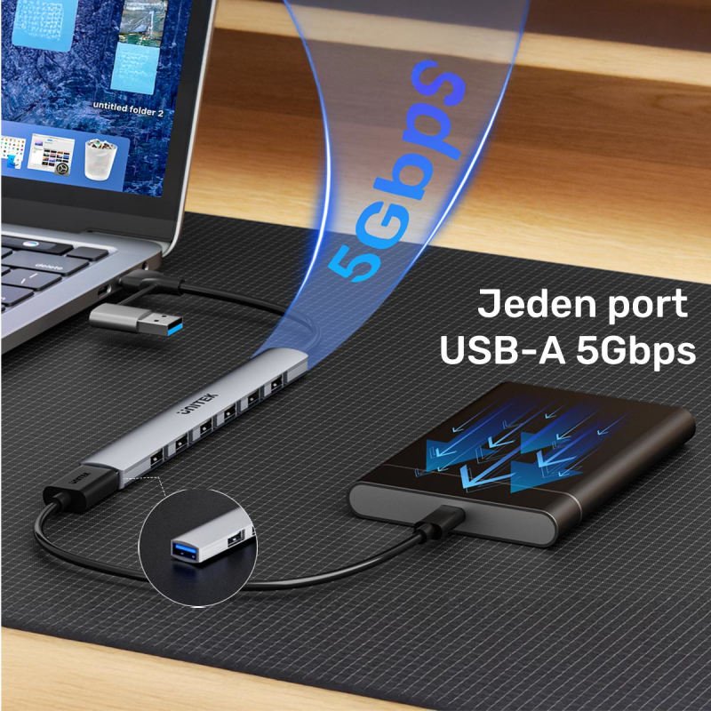 Unitek Hub USB-A/C 7w1 USB A z adapterem USB A 5 Gbps | PartsPC.pl