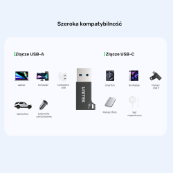 Unitek Adapter USB-A do USB-C 10Gbps czarny A1049ABK01 | PartsPC.pl
