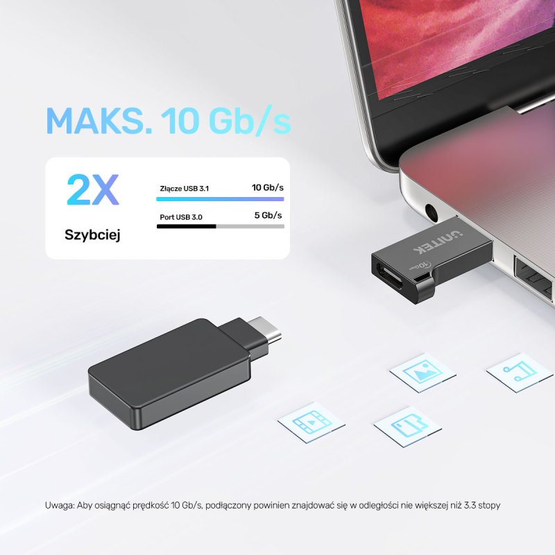 Unitek Adapter USB-A do USB-C 10Gbps czarny A1049ABK01 | PartsPC.pl