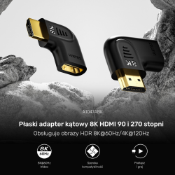 Unitek Adapter kątowy płaski 8K HDMI 90 i 270 stopni | PartsPC.pl