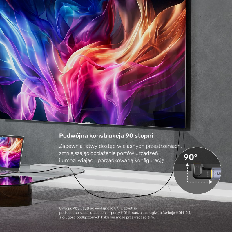 Unitek Adapter kątowy płaski 8K HDMI 90 i 270 stopni | PartsPC.pl