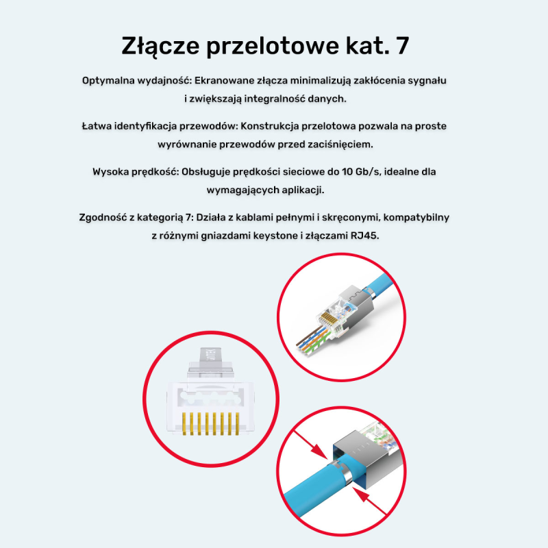 Unitek Wtyk modularny Pass-Through RJ45 Cat. 7, 50szt. | PartsPC.pl