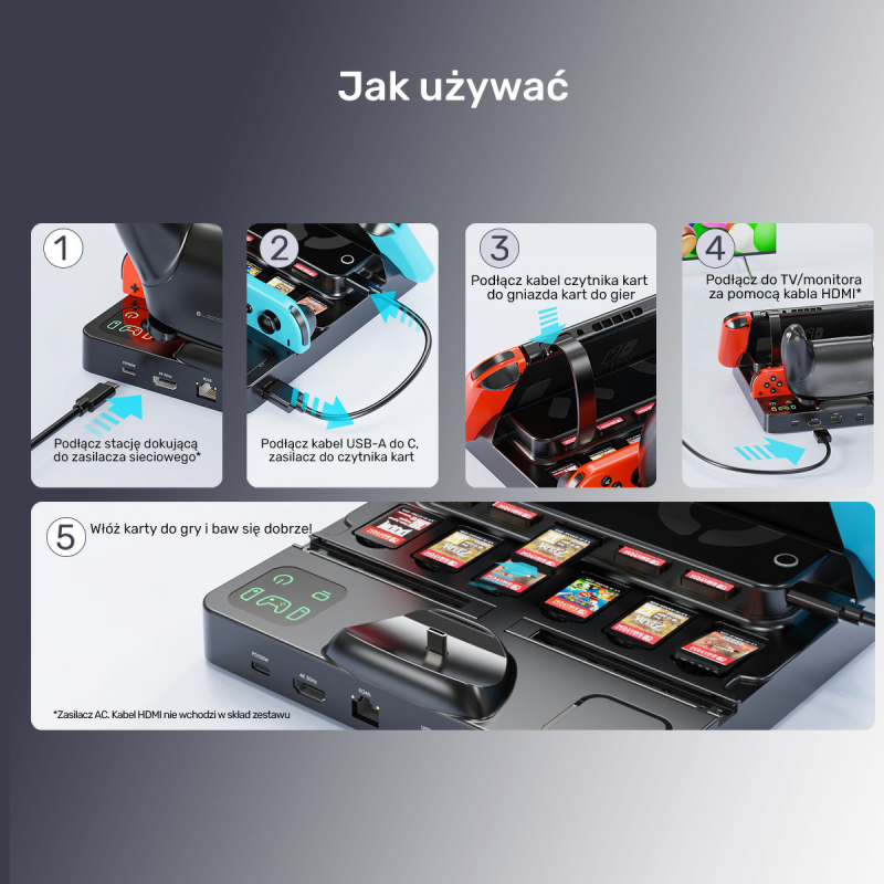 Unitek stacja ładująca Switch z przełącznikiem i... | PartsPC.pl