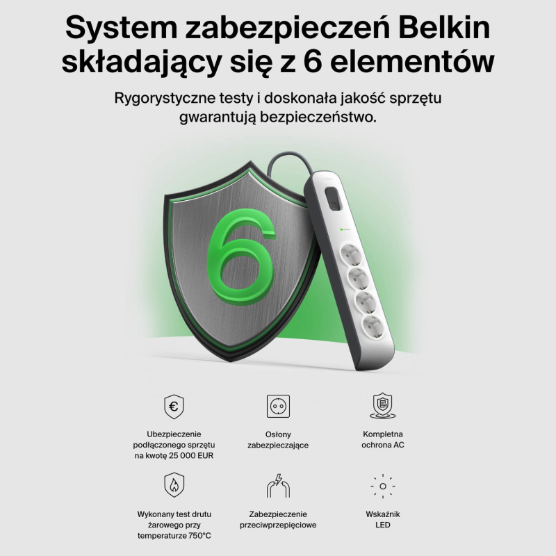 Belkin Listwa zasilająca przeciwprzepięciowa 525J, 4... | PartsPC.pl