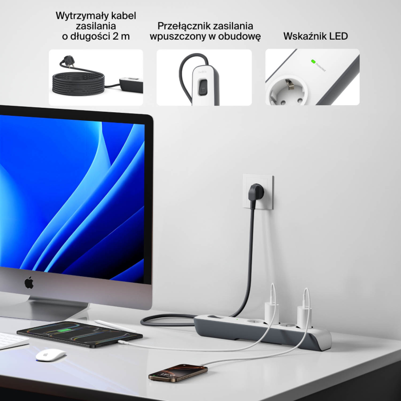 Belkin Listwa zasilająca przeciwprzepięciowa 525J, 4... | PartsPC.pl